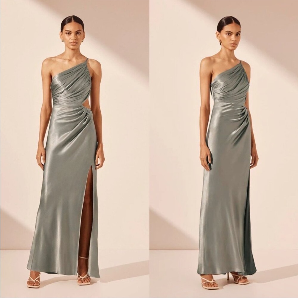 Shona Joy La Lune Asymmetrical Gathered Maxi Dress in Sage